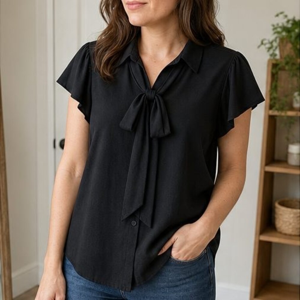 Black Button Blouse - Picture 2 of 6